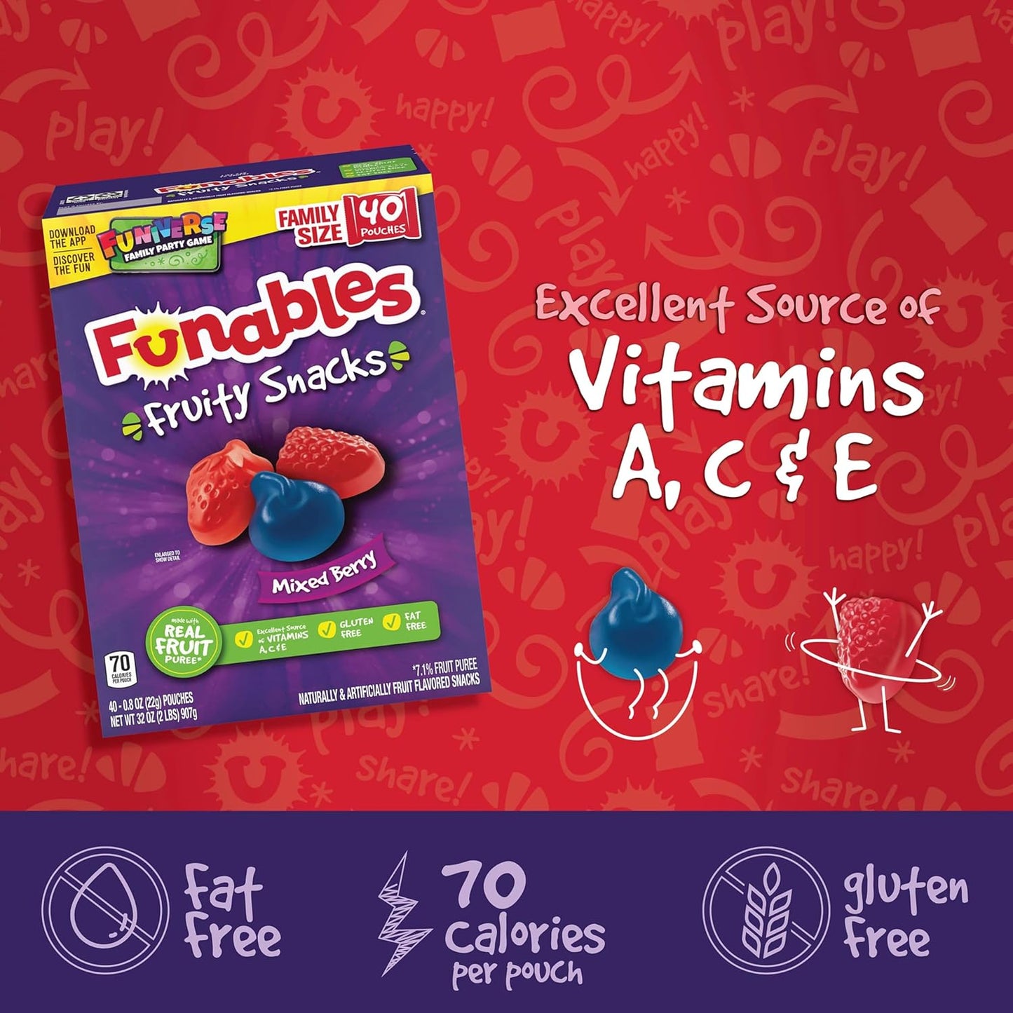 Funables Fruity Snacks, Mixed Berry Gummies for Care Package Assembly and Birthday Party Favors