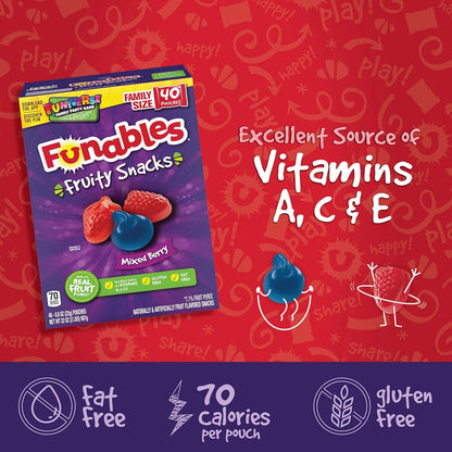 Funables Fruity Snacks, Mixed Berry Gummies for Care Package Assembly and Birthday Party Favors