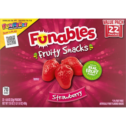 Funables Strawberry Gummy Snacks for Hiking Backpacks & Road Trip Coolers, 22 Pouches