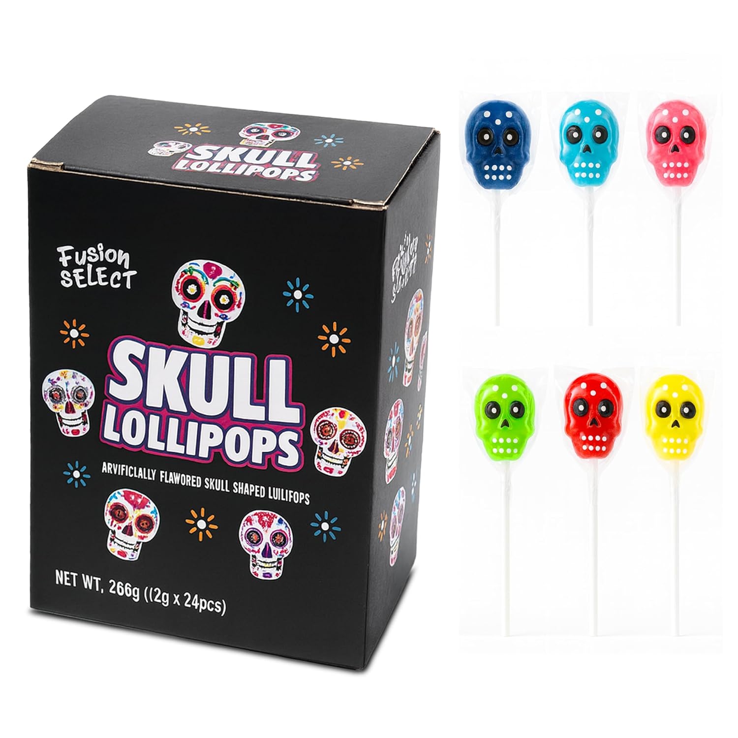 Fusion Select Spooky Suckers – Safe & Sanitized Halloween Candy for Kids, 6 Fun Character Designs in One Box