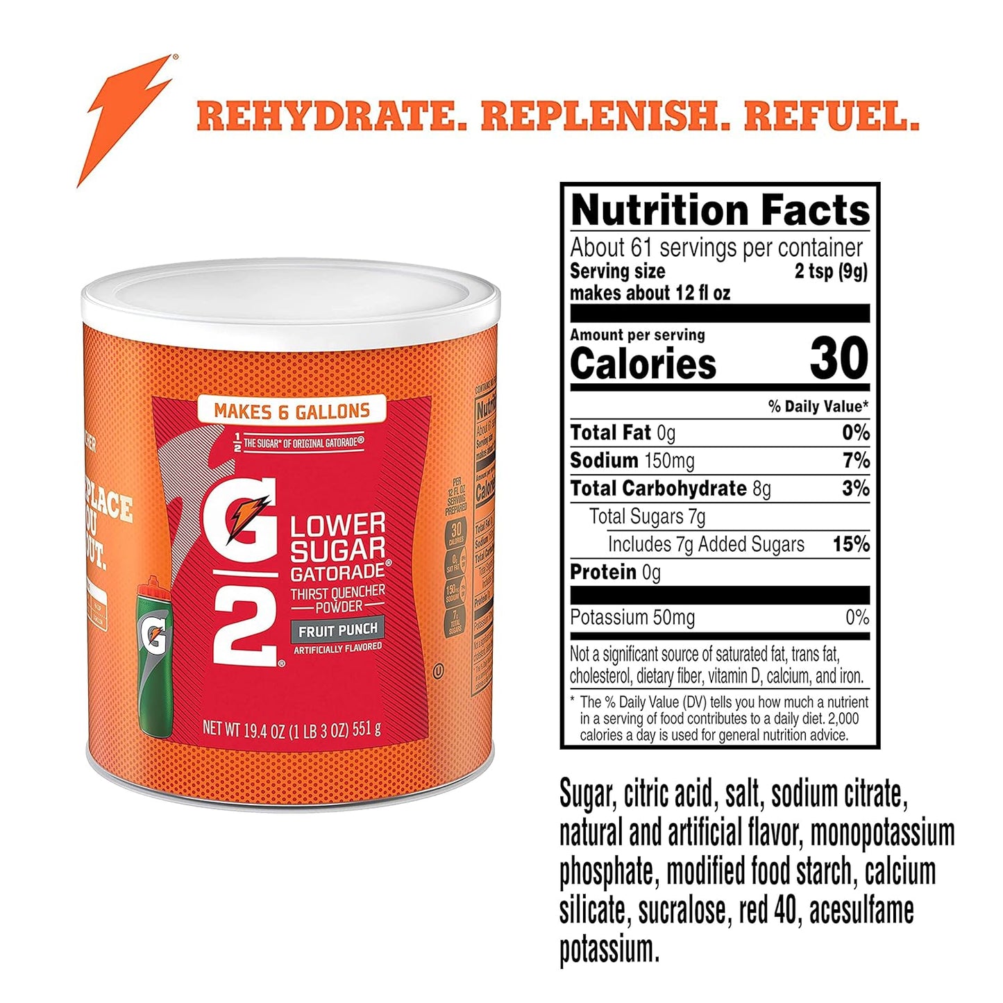 g2 reduced-calorie formula with 35 calories and 8g carbs per serving