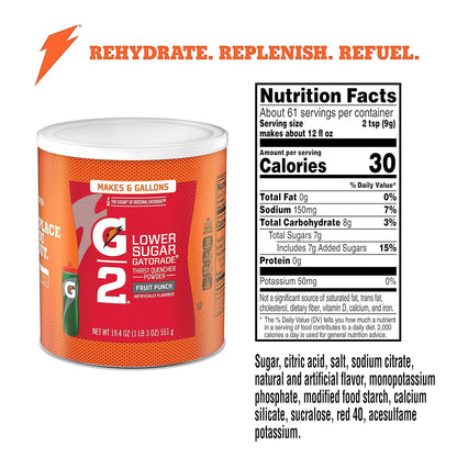 g2 reduced-calorie formula with 35 calories and 8g carbs per serving