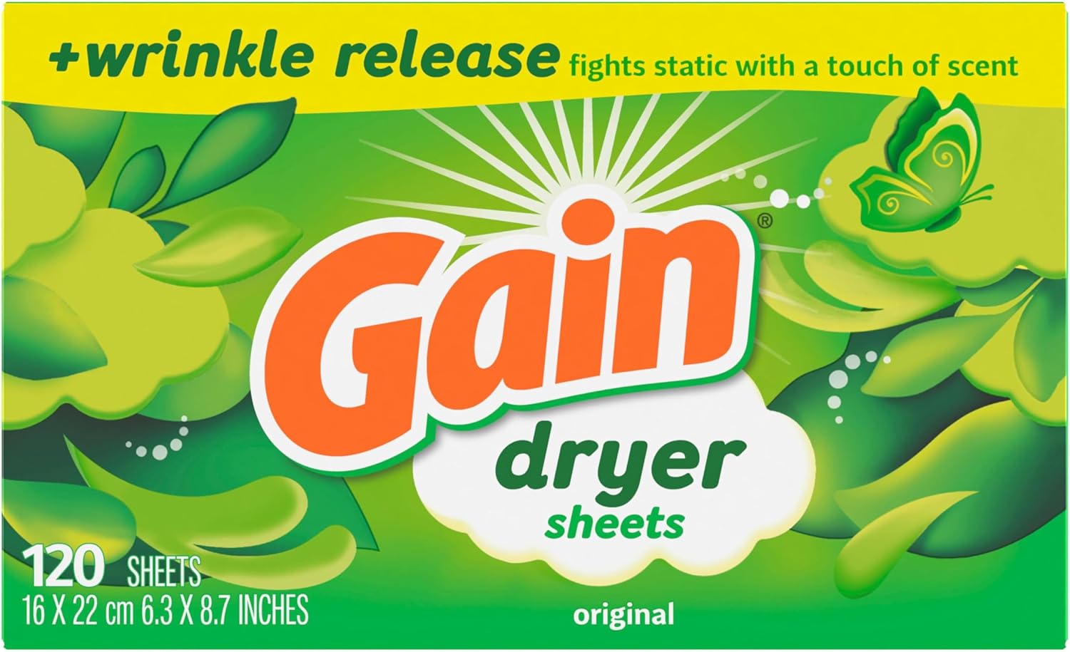 Gain Dryer Sheets Original Scent – Wind-Down Laundry Ritual for Bedroom Linens, 120 Count