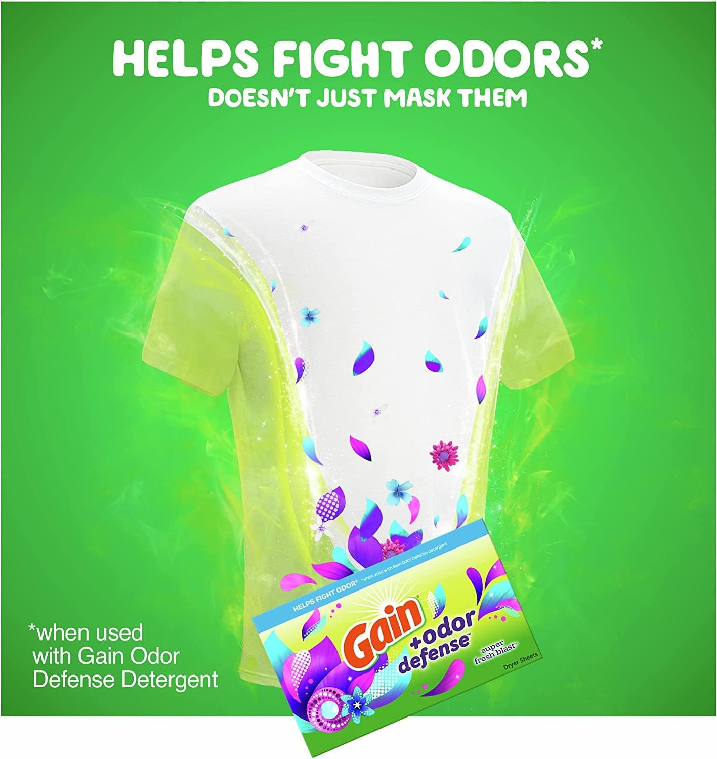 Gain Dryer Sheets Plus Odor Defense – Super Fresh Blast Scent for Yoga Room Laundry Refresh, Long-Lasting Fabric Softener Sheets