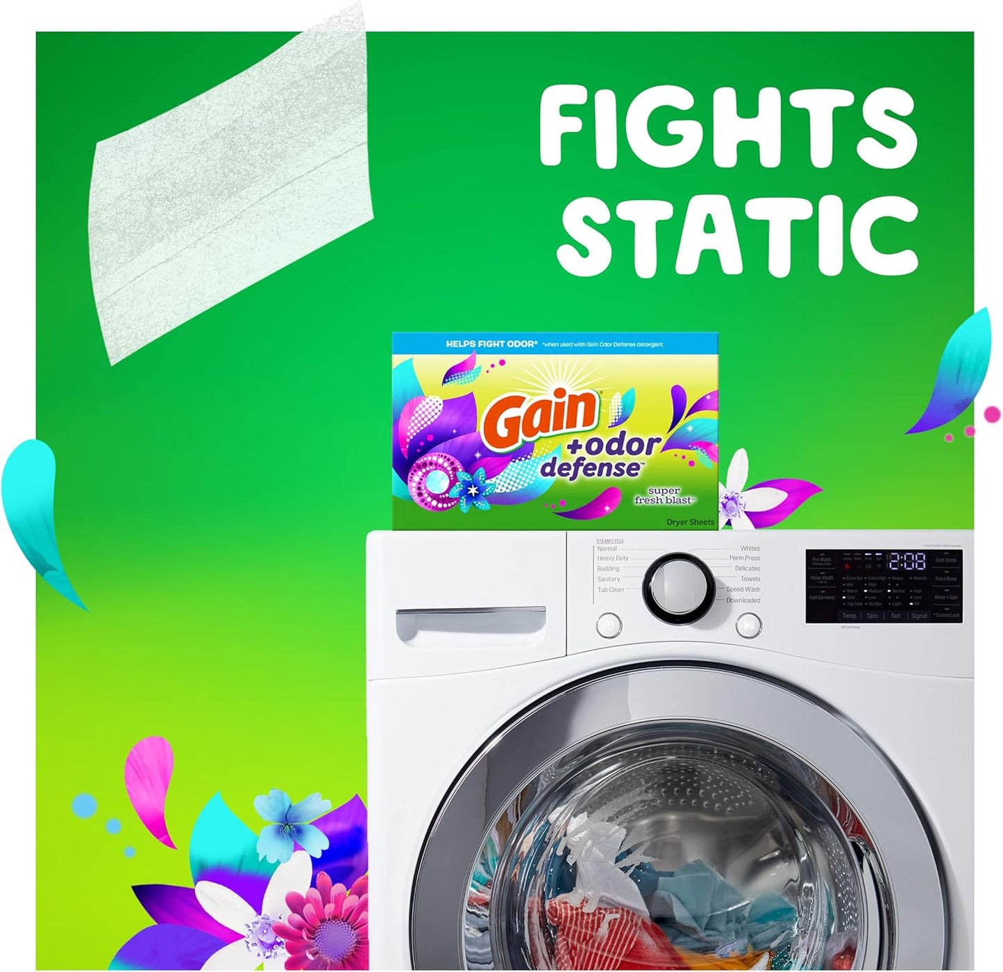 Gain Dryer Sheets Plus Odor Defense – Super Fresh Blast Scent for Yoga Room Laundry Refresh, Long-Lasting Fabric Softener Sheets
