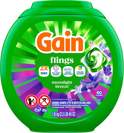 Gain Flings Moonlight Breeze Laundry Pacs – Heavy-Duty Laundry Pods for Gym Bag & Sports Gear, 4-in-1 Odor Defense