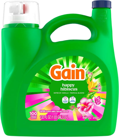 Gain Liquid Laundry Detergent Odor Defense Hibiscus Hula Scent for Bath Towel Refresh, 100-Load Wellness Laundry Routine