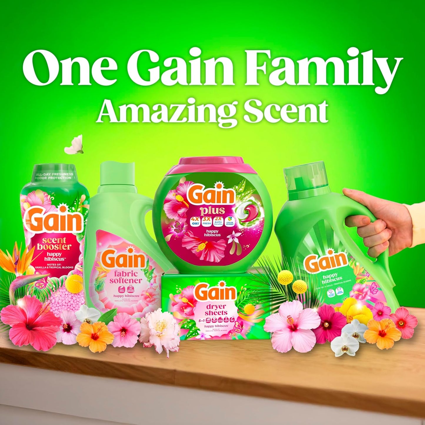 Gain Liquid Laundry Detergent Odor Defense Hibiscus Hula Scent for Bath Towel Refresh, 100-Load Wellness Laundry Routine
