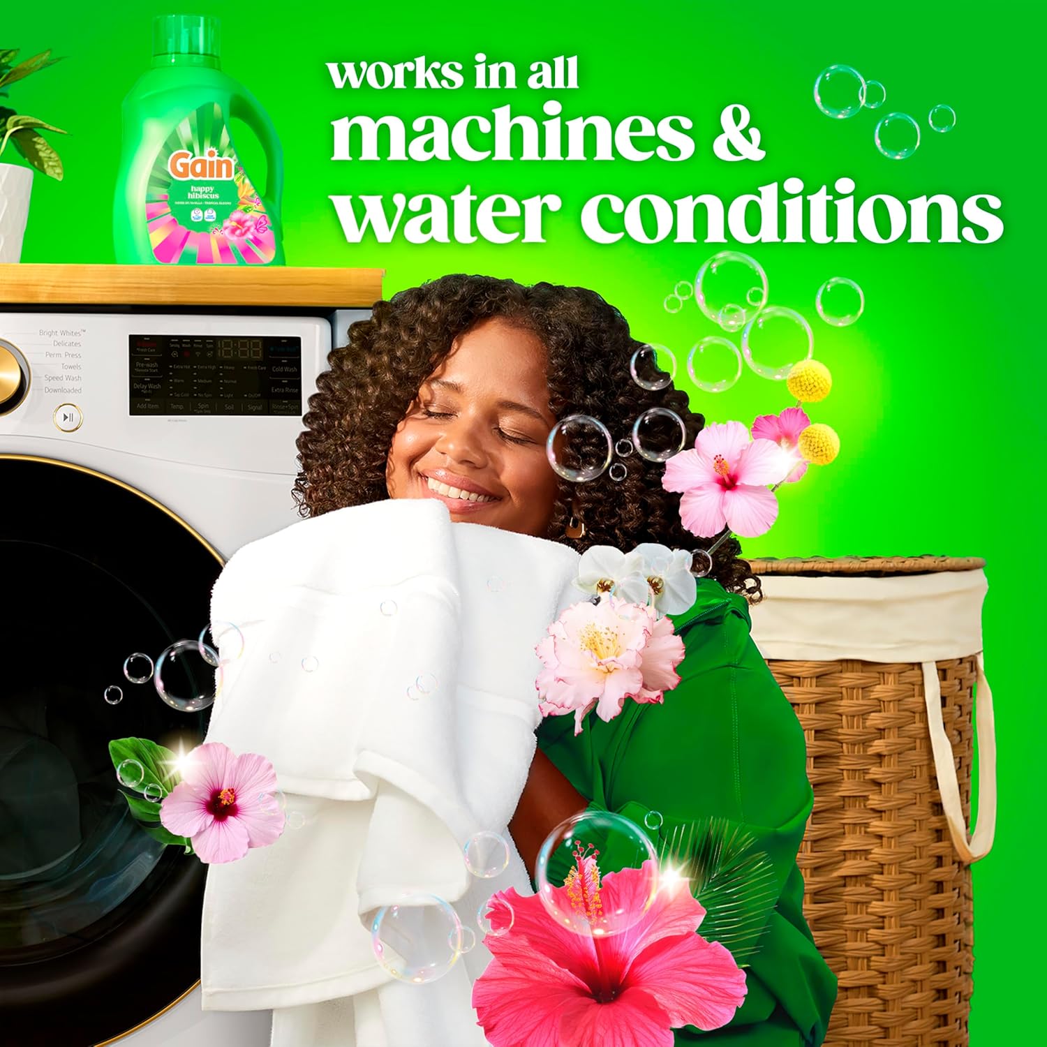 Gain Liquid Laundry Detergent Odor Defense Hibiscus Hula Scent for Bath Towel Refresh, 100-Load Wellness Laundry Routine
