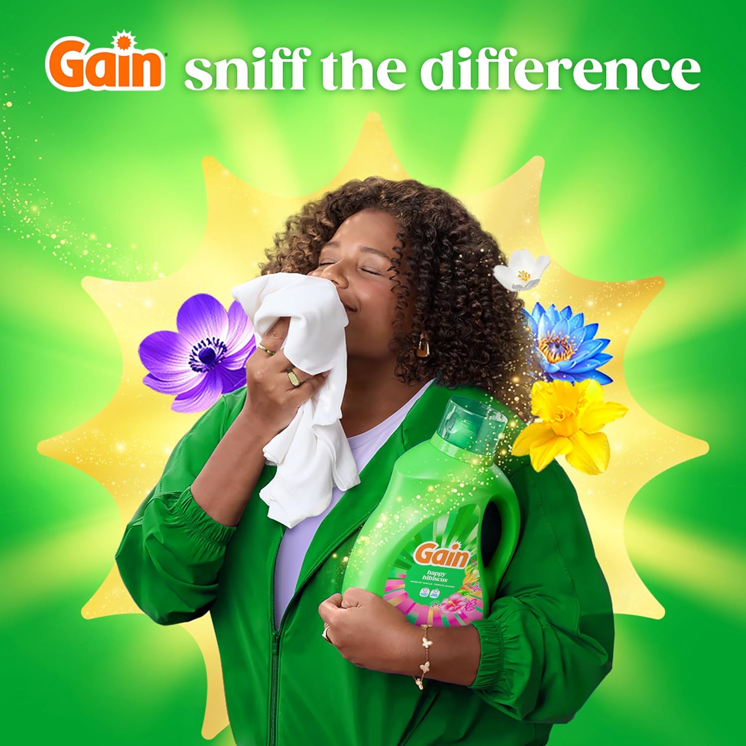 Gain Liquid Laundry Detergent Odor Defense Hibiscus Hula Scent for Bath Towel Refresh, 100-Load Wellness Laundry Routine