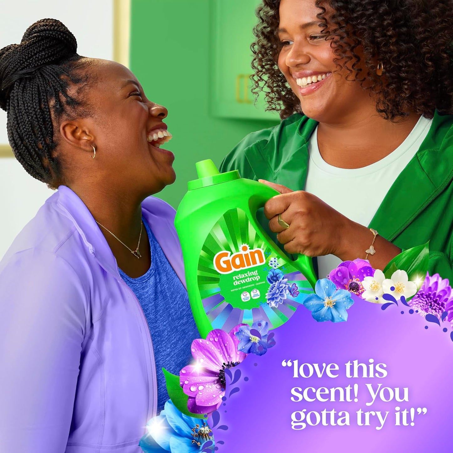 Gain Liquid Laundry Detergent Odor Defense Relaxing Dewdrop – Everyday Family Laundry for Towels Bedding and Workout Gear, 100 Loads
