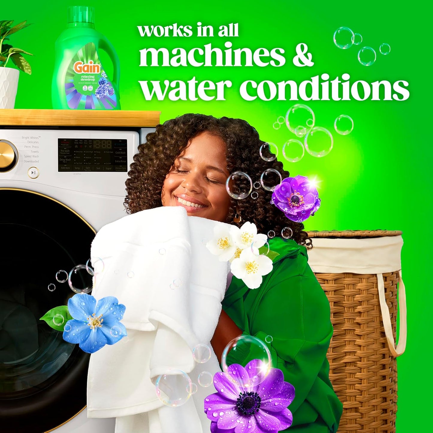 Gain Liquid Laundry Detergent Odor Defense Relaxing Dewdrop – Everyday Family Laundry for Towels Bedding and Workout Gear, 100 Loads