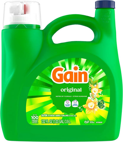 Gain Liquid Laundry Detergent Original Scent for Bath Time Linens, 100 Load Laundry Soap