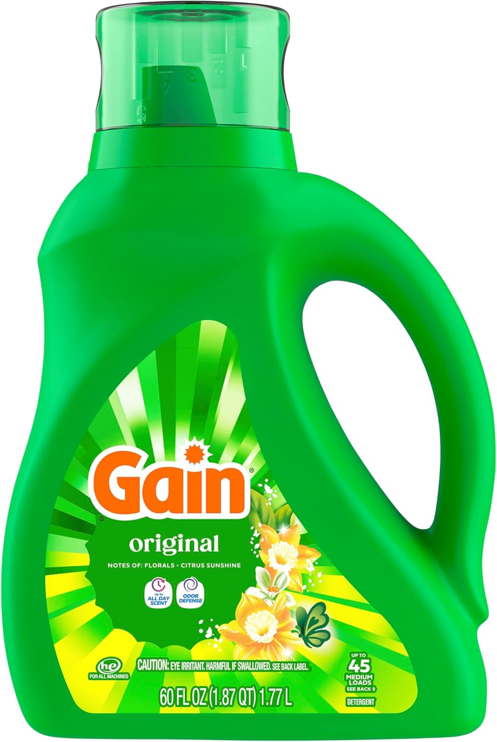 Gain Liquid Laundry Detergent with Odor Defense, Original Scent, Low-Maintenance Laundry Soap for Home Office and Utility Room, 60 fl oz, Pack of 2
