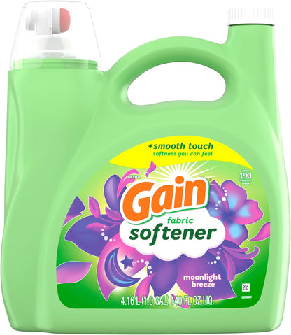 Gain Moonlight Breeze Fabric Softener, 140 fl oz 190 Loads – Family-Safe Laundry Softener for Kids Bedroom and Nursery