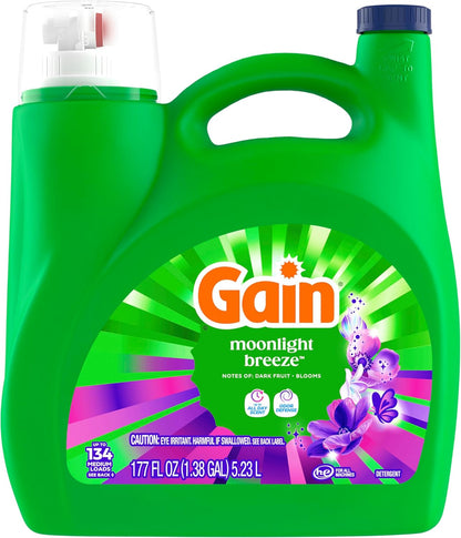 Gain Moonlight Breeze Liquid Laundry Detergent with Odor Defense – Aromatherapy Laundry Soap for Self-Care Sunday Wash Day, 177 fl oz, 134 Loads
