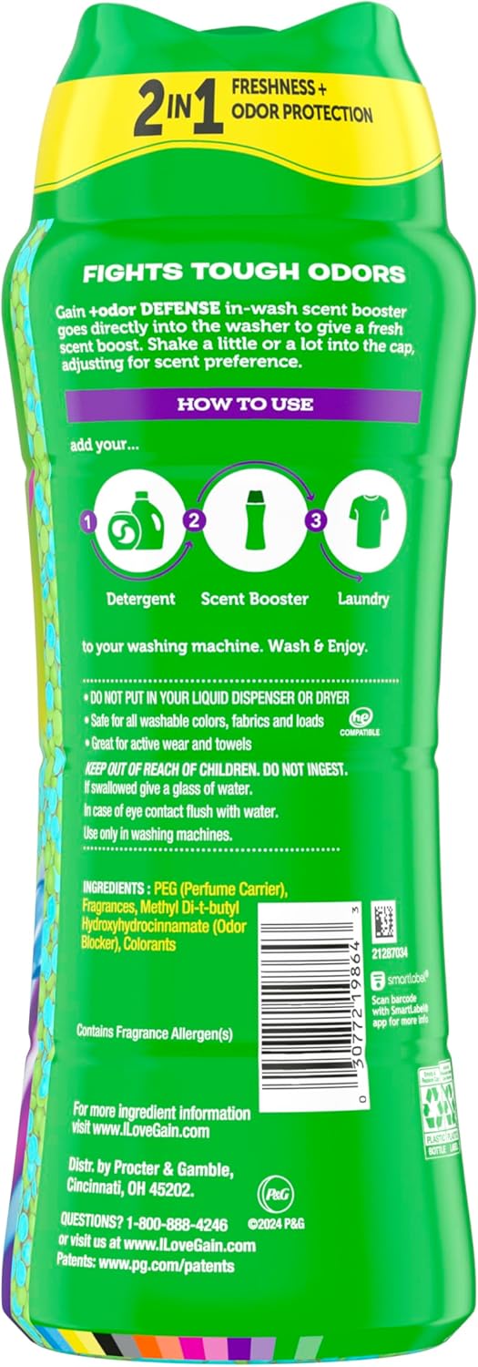 Gain Odor Defense In-Wash Scent Booster – Super Fresh Blast Laundry Beads for a Mood-Boosting Home Aroma, 21.1 oz
