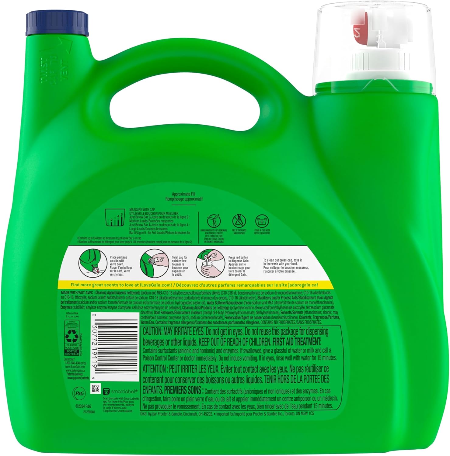 Gain Odor Defense Liquid Laundry Detergent Super Fresh Blast Scent 194 fl oz 134 Loads, Aromatherapy Laundry Soap for Stress Relief Self-Care Routines