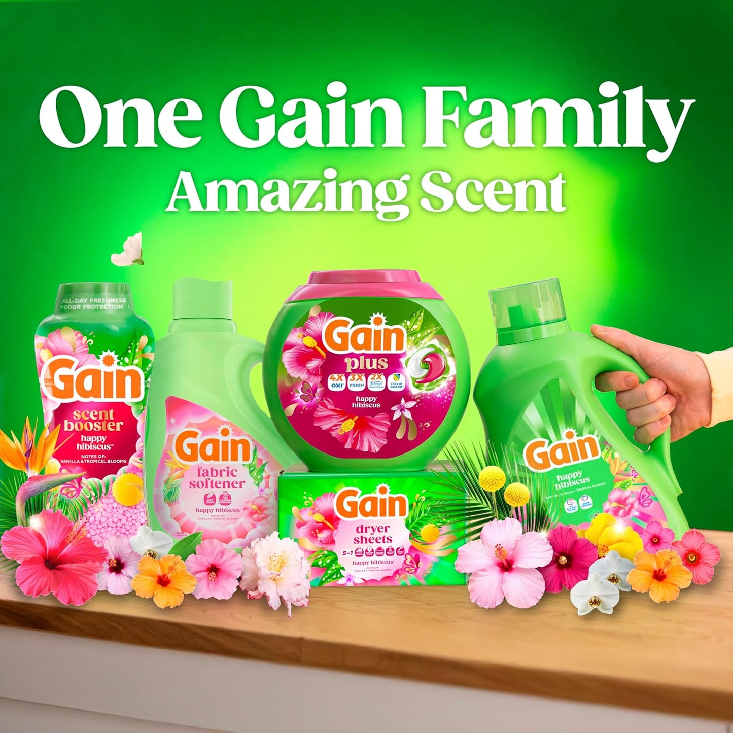 Gain Plus Flings Laundry Pacs Happy Hibiscus Scent for Nightly Self-Care Routine and Bedtime Linen Refresh, 45 Count