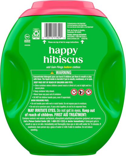 Gain Plus Flings Laundry Pacs Happy Hibiscus Scent for Nightly Self-Care Routine and Bedtime Linen Refresh, 45 Count