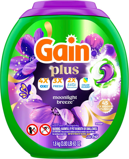 Gain Plus Flings Laundry Pods – Premium Moonlight Breeze Scent for High-End Home Linens and Guest Room