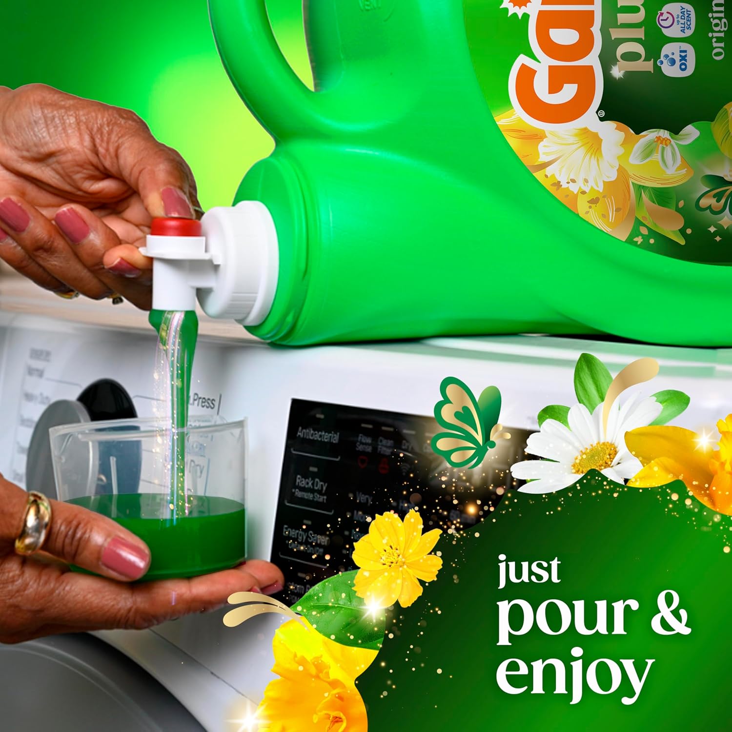 Gain Plus Liquid Laundry Detergent with Oxi and Original Scent for Home Yoga and Meditation Spaces, Long-Lasting Fragrance Laundry Soap