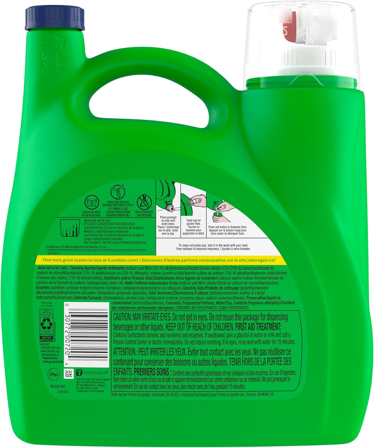 Gain Spring Daydream Laundry Detergent, 154 fl oz, 107 Loads, Long-Lasting Floral Scent for Yoga Room and Self-Care Ritual