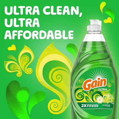 Gain Ultra Dish Soap Original 38 oz for Family Kitchen Cleanup, Gentle Enough for Daily Family Dishwashing