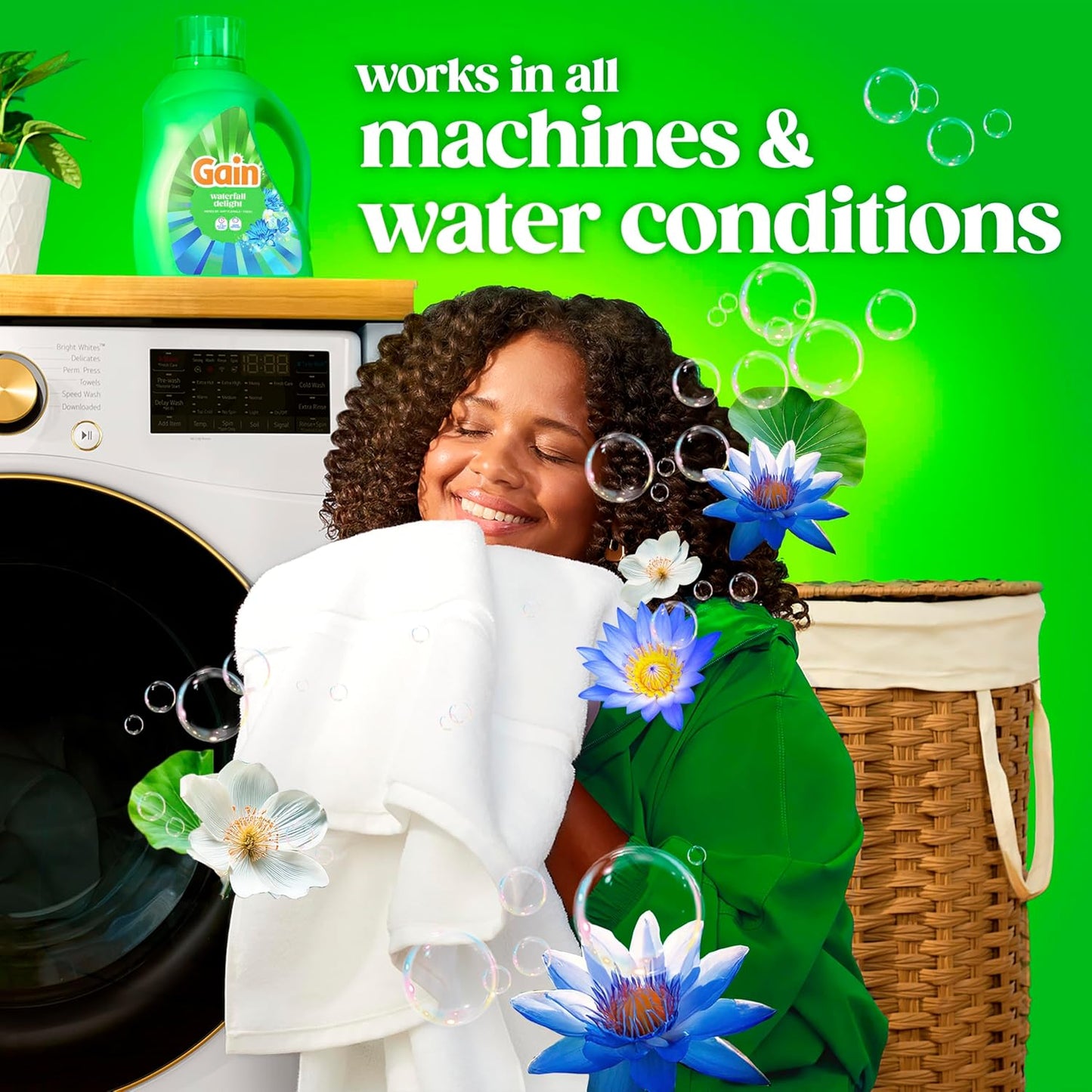 Gain Waterfall Delight Liquid Laundry Detergent for Bath Towle Refresh, 134-Load HE Jug for Family Wellness Routine