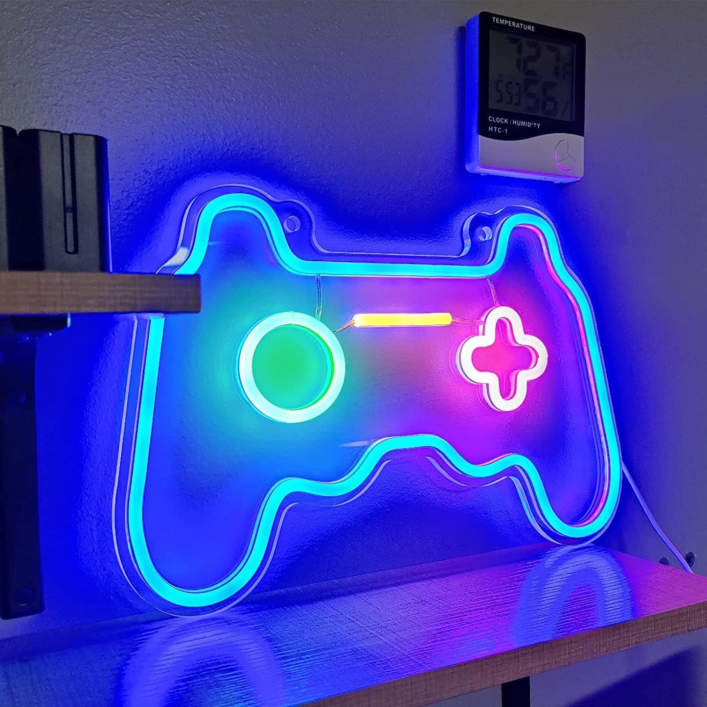 gamepad controller-shaped led neon design in traditional warm yellow