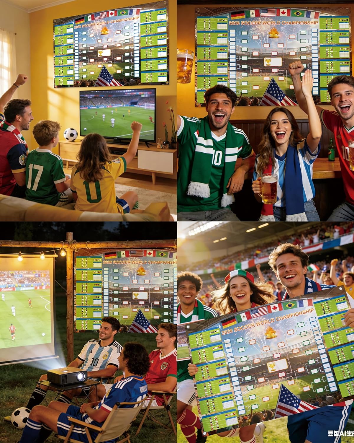 GAMSOD 2026 World Cup Bracket Poster – Family-Friendly Bedroom Wall Decor for Young Soccer Fans, Reusable Stickers and Safe Adhesive Hooks