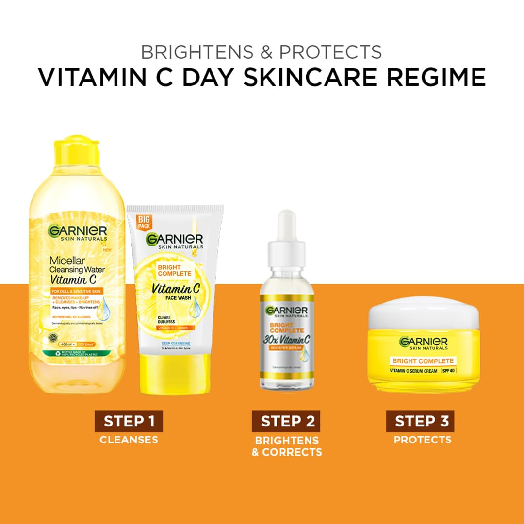 Garnier Bright Complete Vitamin C Booster Face Serum, 30ml – Mindful Morning Self-Care Serum for Dull Skin Recovery