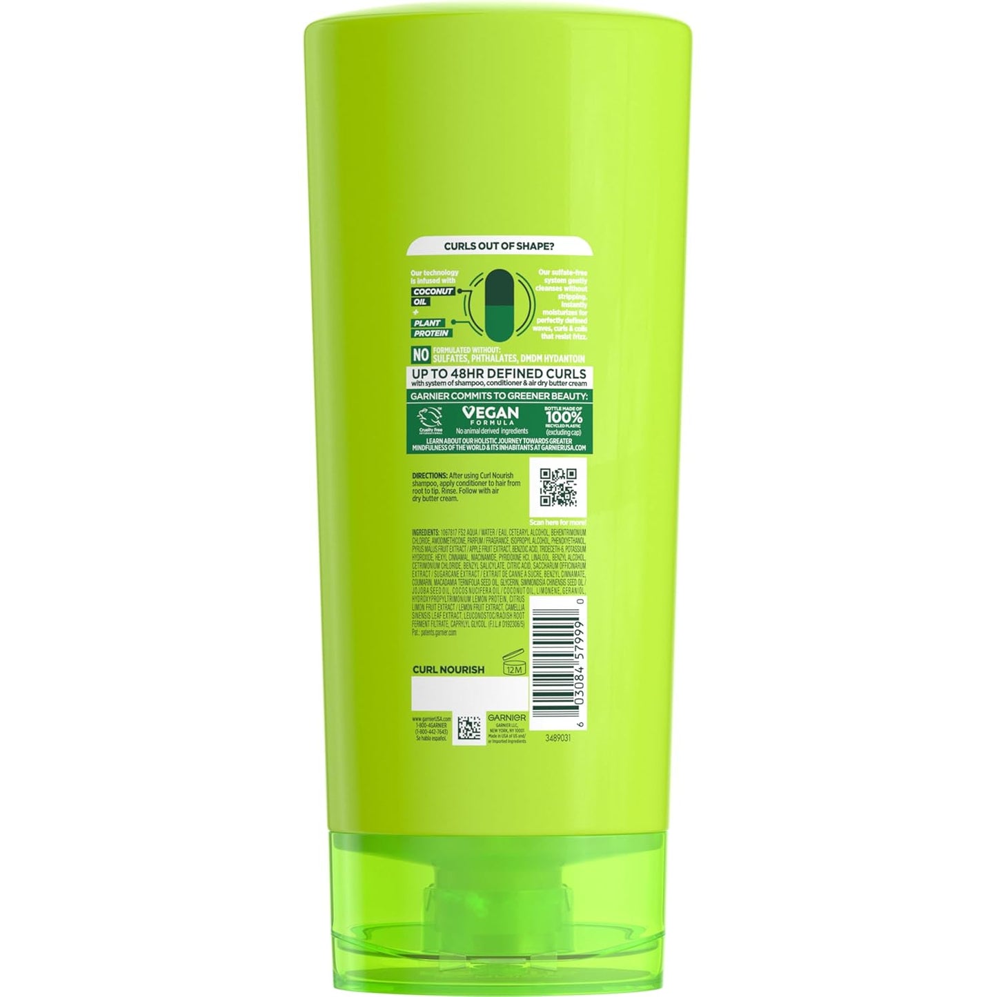 Garnier Fructis Curl Nourish Conditioner for Waves Curls and Coils, Frizz-Free 48HR Curl Definition for a Mindful Hair Care Routine, 21 Fl Oz