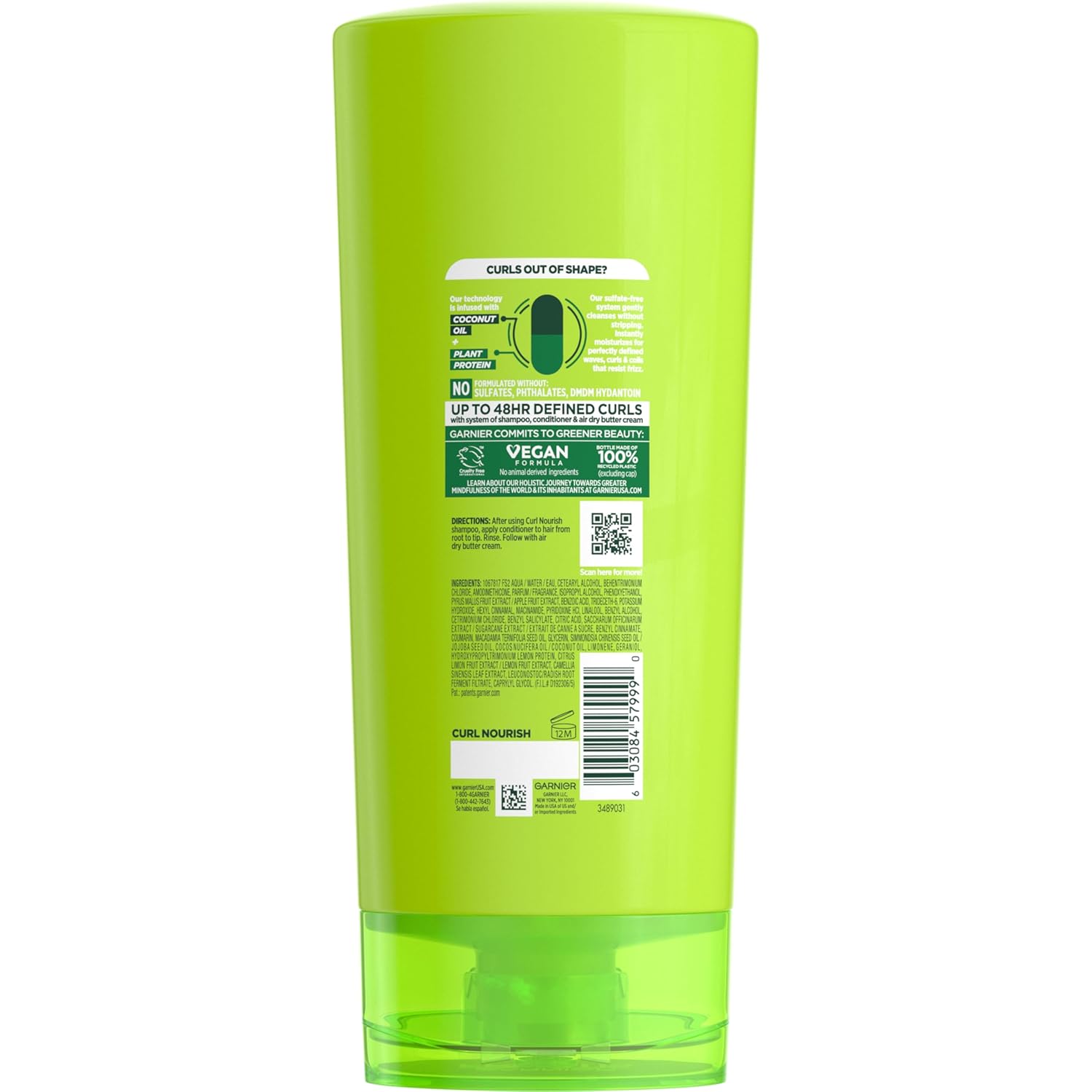 Garnier Fructis Curl Nourish Conditioner for Waves Curls and Coils, Frizz-Free 48HR Curl Definition for a Mindful Hair Care Routine, 21 Fl Oz