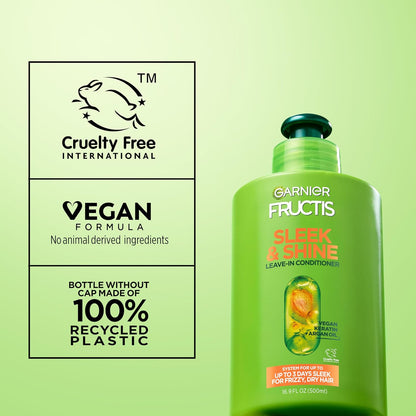 Garnier Fructis Sleek and Shine Conditioning Leave-In Cream – Spa-Like Self-Care Smoothing Treatment with Citrus Scent, 10.2 Fl Oz Pack of 2