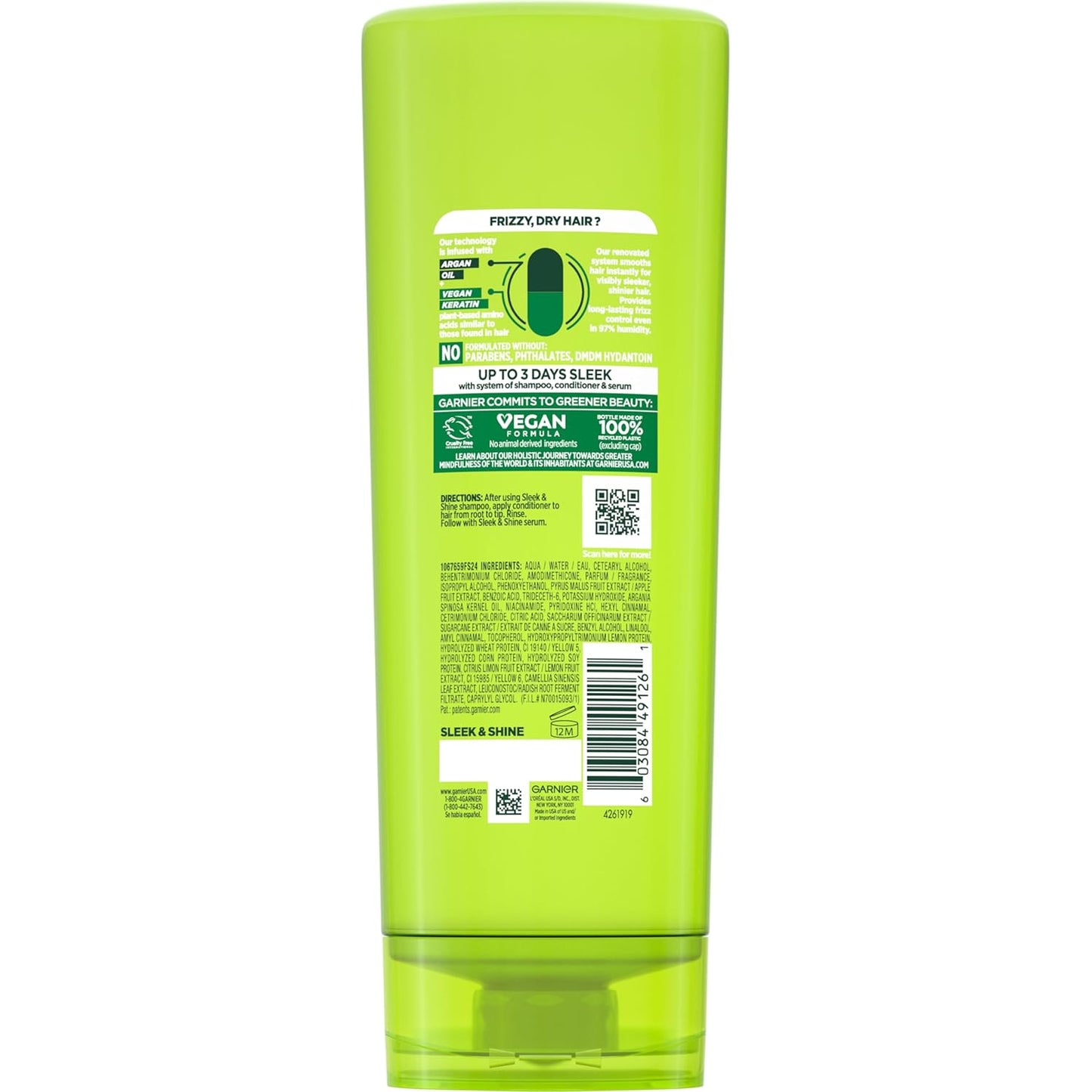 Garnier Fructis Sleek & Shine Conditioner – Paraben-Free Frizz Control for Mindful Shower Wellness Routines