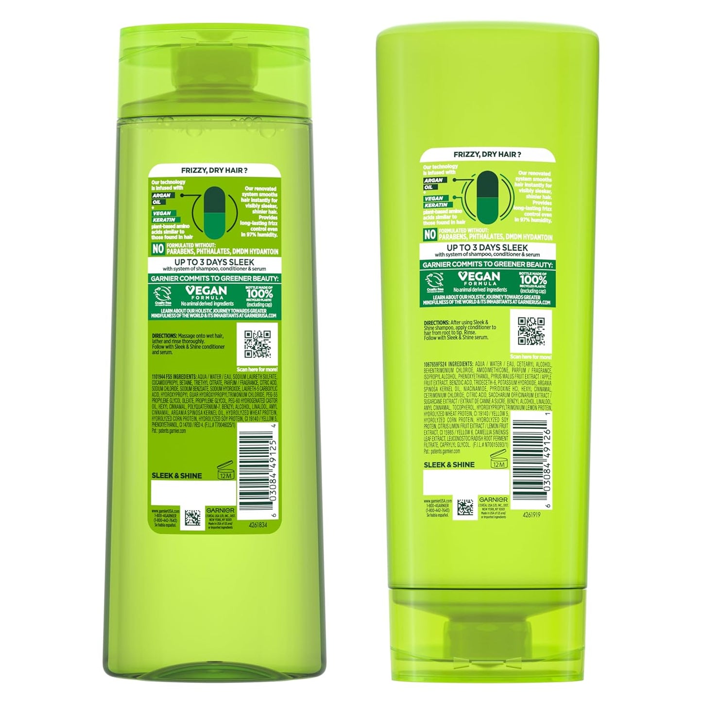 Garnier Fructis Sleek & Shine Kit – Mindful Haircare Wind-Down for Dry, Unmanageable Hair, Vegan Daily Duo