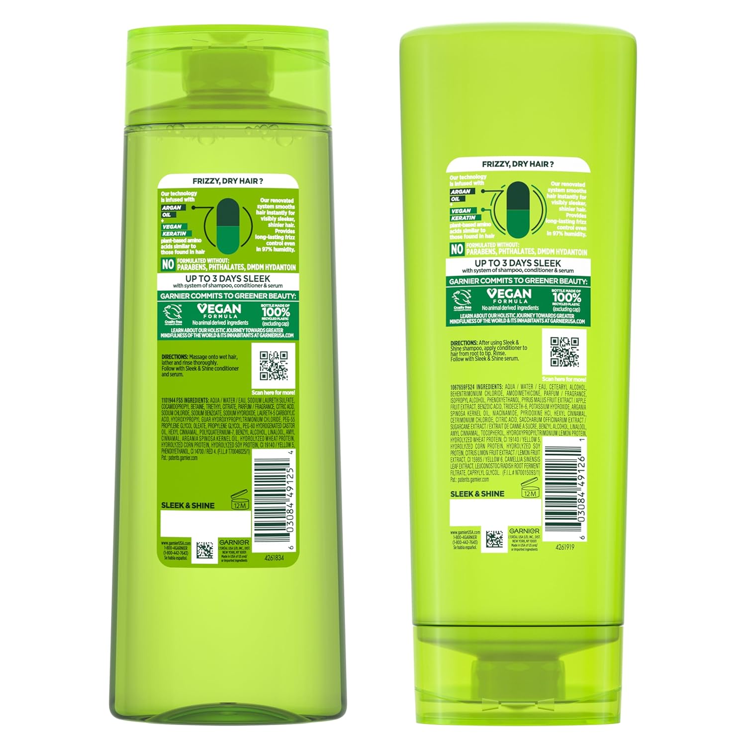 Garnier Fructis Sleek & Shine Kit – Mindful Haircare Wind-Down for Dry, Unmanageable Hair, Vegan Daily Duo