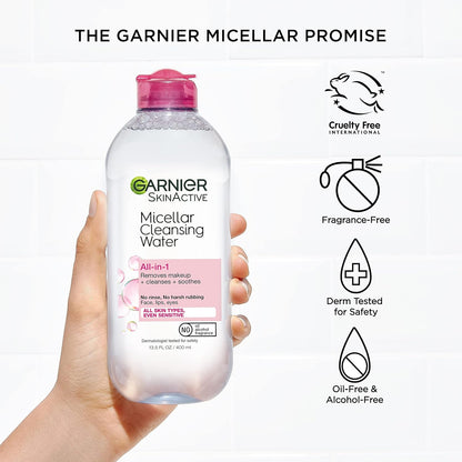 Garnier Micellar Cleansing Water – Thoughtful Skincare Gift Set for Mom, 13.5 + 3.4 fl oz