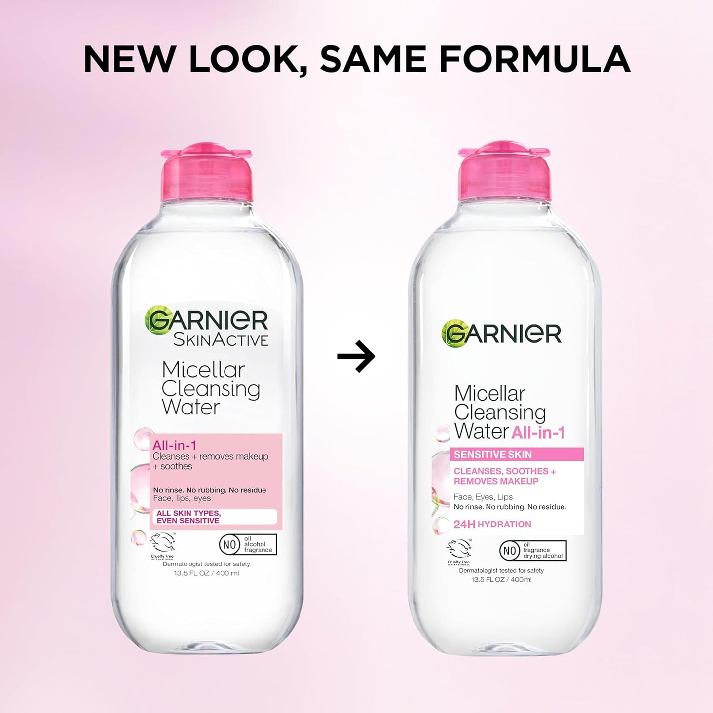 Garnier Micellar Water Makeup Remover – Calming Pre-Bedtime Skincare Ritual with Vegan, Fragrance-Free Formula, 13.5 Fl Oz 2 Count