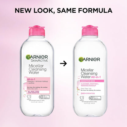 Garnier Micellar Water Makeup Remover – Calming Pre-Bedtime Skincare Ritual with Vegan, Fragrance-Free Formula, 13.5 Fl Oz 2 Count
