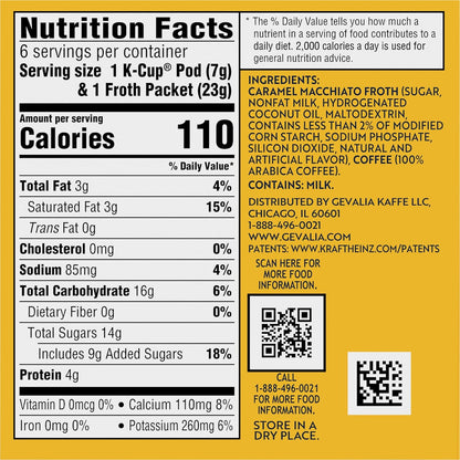 Gevalia Caramel Macchiato K-Cup Pods and Froth Packets – Clean Countertop Coffee for Intentional Kitchens, 2-Step Single Serve