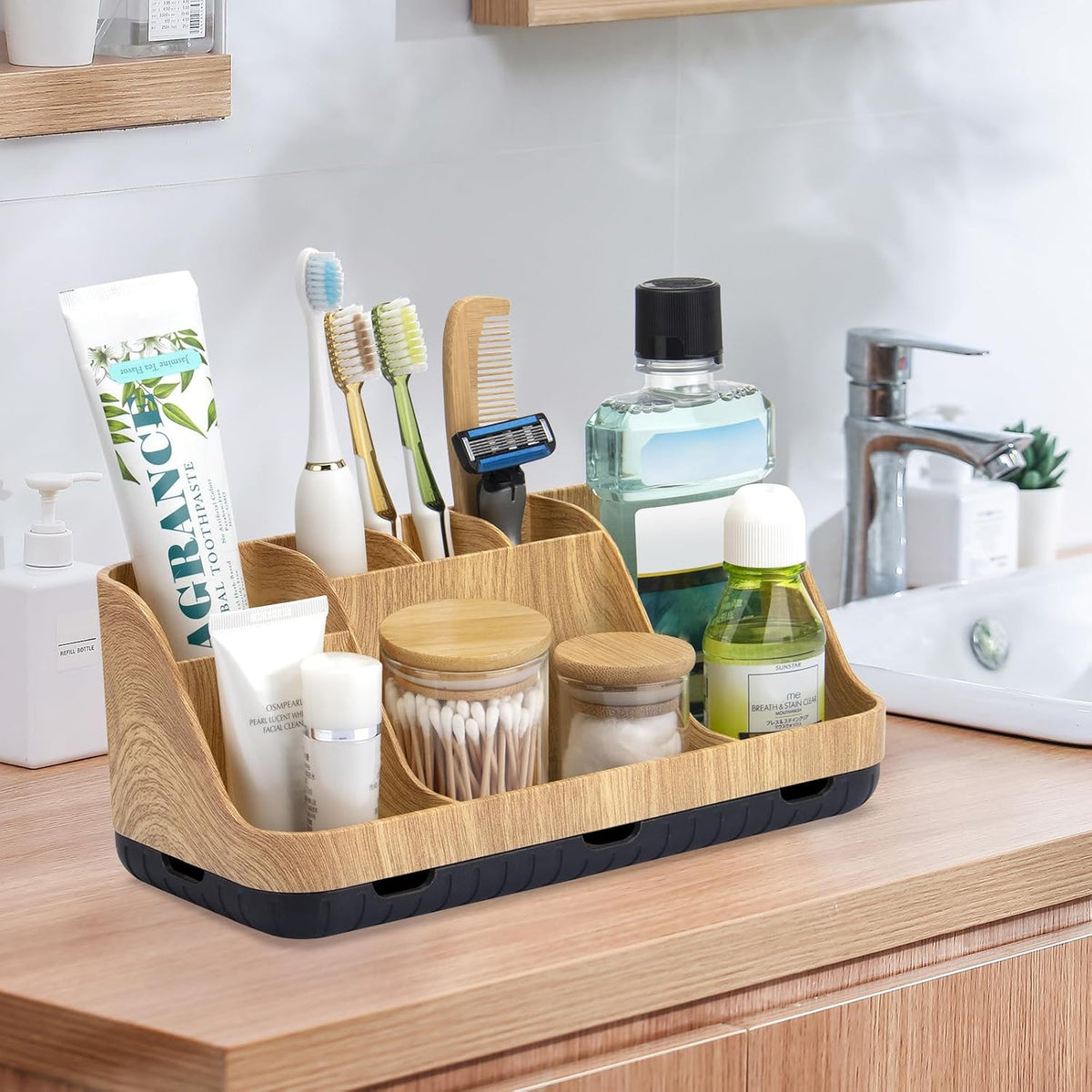 GFWARE Kids Toothbrush Holder – Family-Safe 7-Slot Organizer for Shared Bathroom, Separates Children and Adult Dental Items