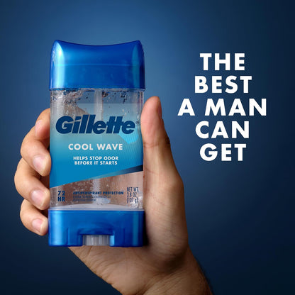 Gillette 72hr Clinical Strength Antiperspirant for Men, Cool Wave Clear Gel, Heavy Perspiration Defense for Hot Weather Commutes and Outdoor Jobsites (Pack of 4)