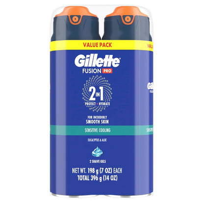 Gillette PRO Shaving Gel for Men – Practical Father's Day Gift Twin Pack, Sensitive Skin Menthol Cooling Shave Gel 14oz Total