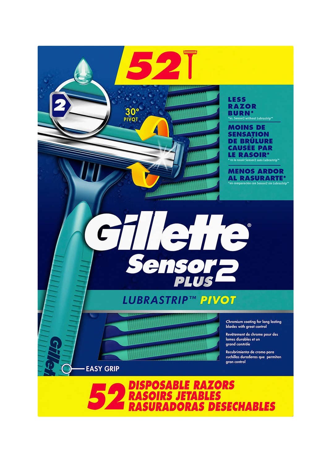 Gillette Sensor2 Plus 52-Pack Disposable Razors – Spa-Quality Shave for Your Self-Care Ritual