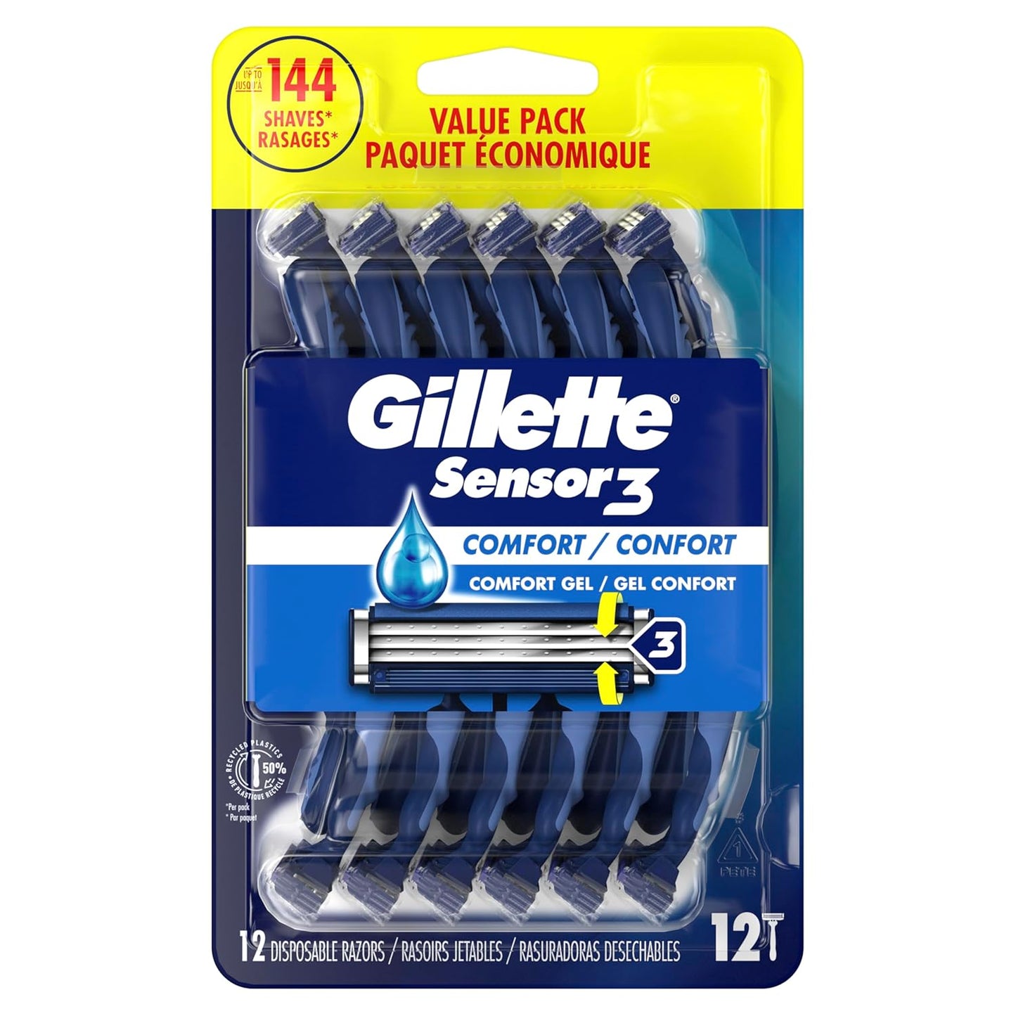 Gillette Sensor3 Comfort Disposable Razors – Camp and Weekend Trip Toiletry Kit for Active Travelers