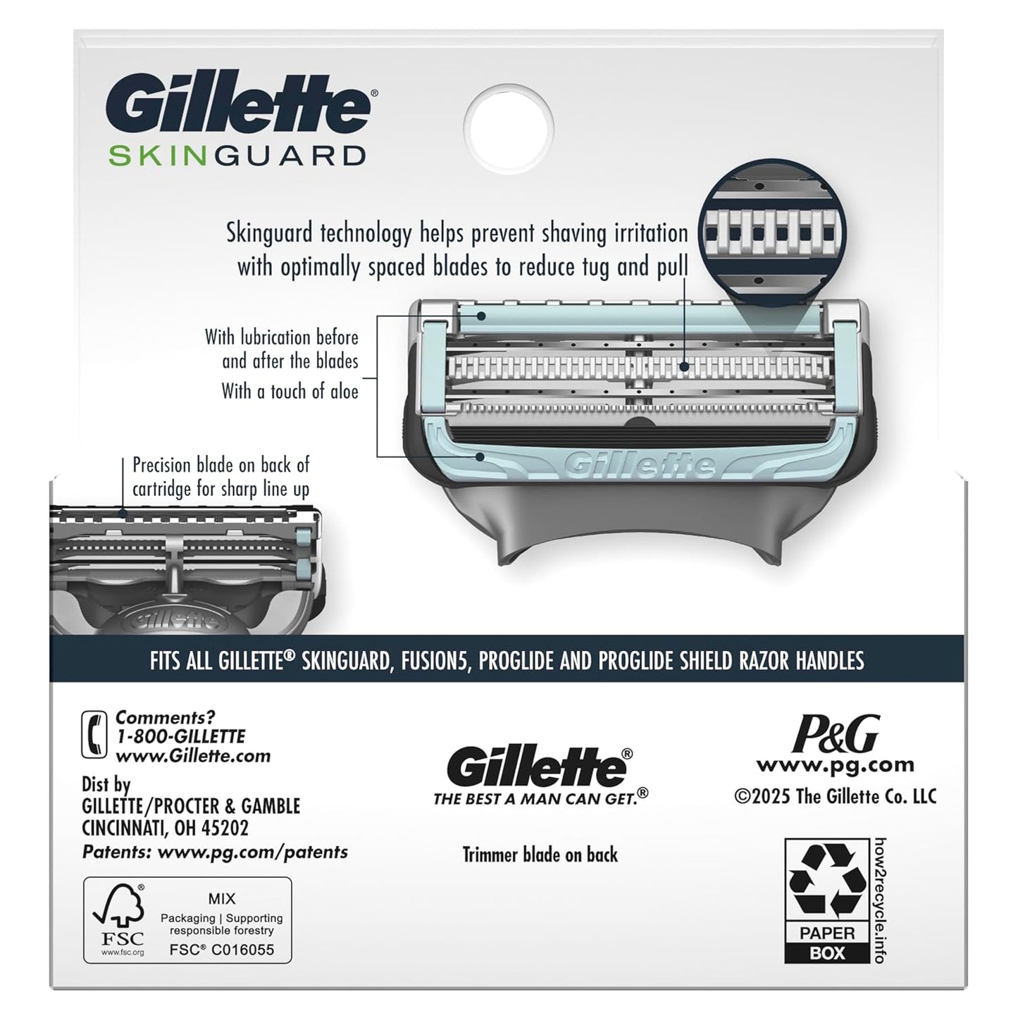 Gillette SkinGuard Men's Razor Blades – Lower Skin Contact Shave for Bump-Prone Skin, 4 Refill Cartridges