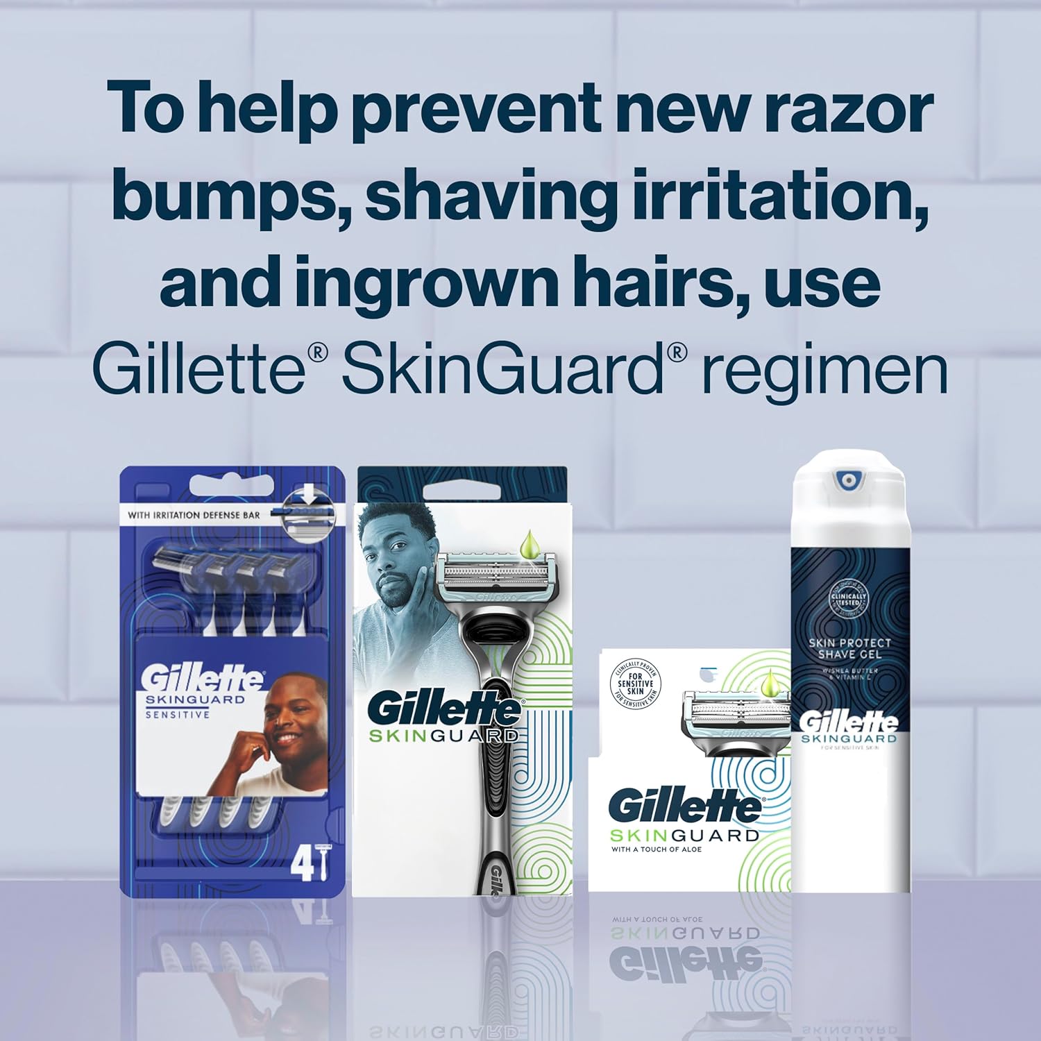 Gillette SkinGuard Men's Razor Blades – Lower Skin Contact Shave for Bump-Prone Skin, 4 Refill Cartridges