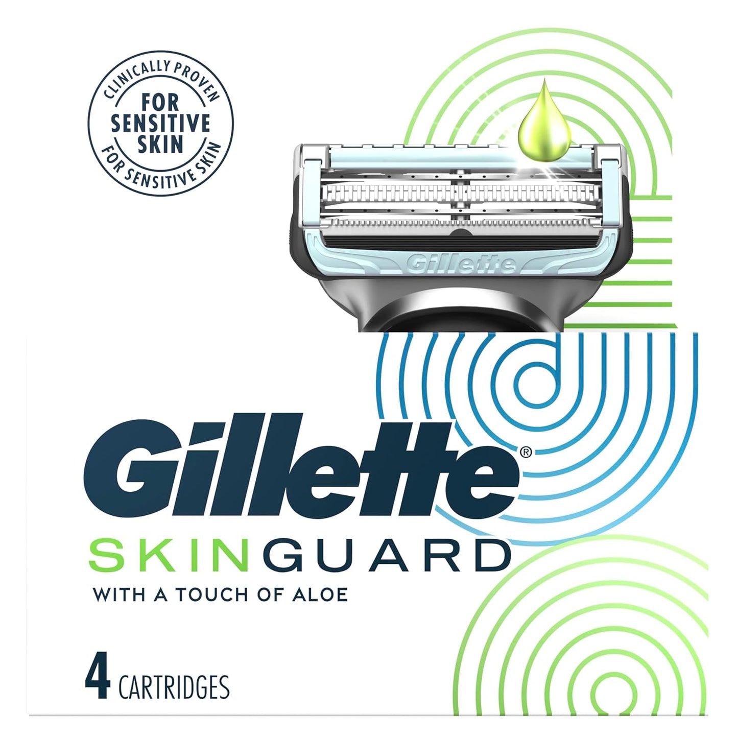 Gillette SkinGuard Men's Razor Blades – Lower Skin Contact Shave for Bump-Prone Skin, 4 Refill Cartridges